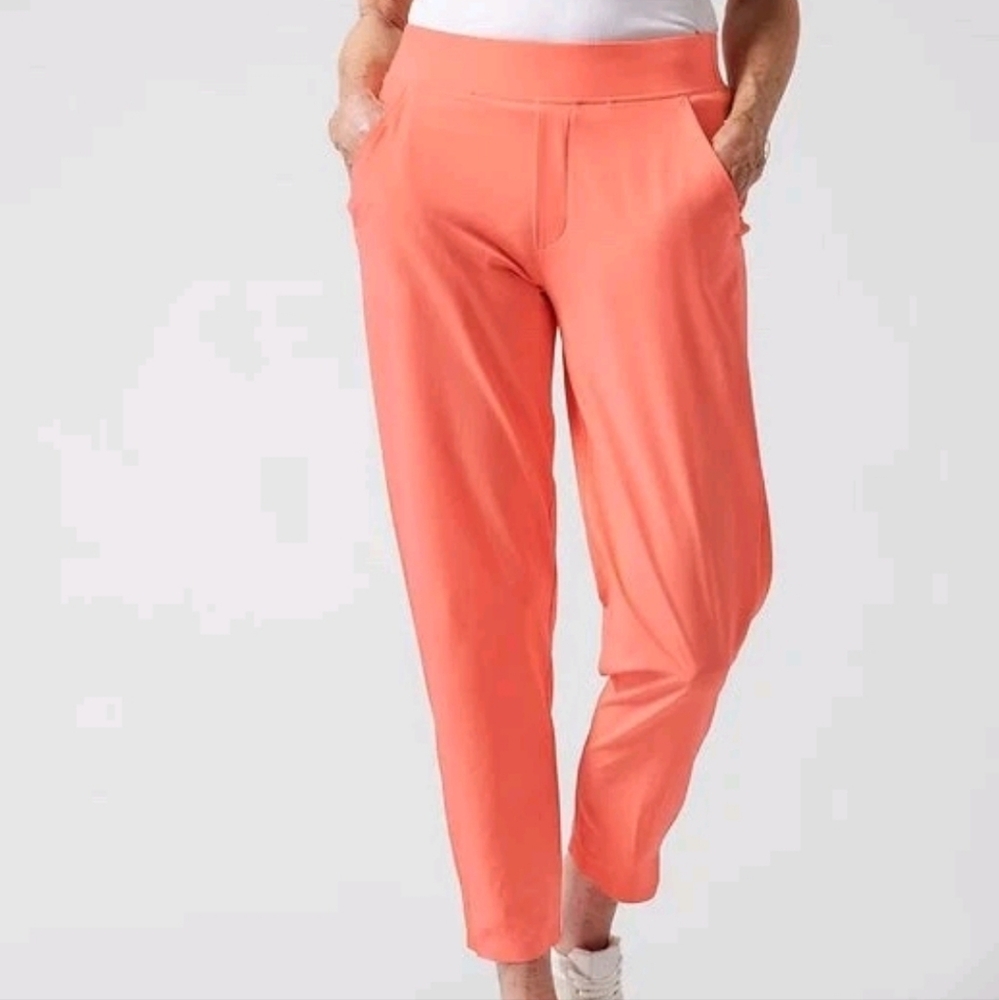 Athleta Brooklyn Ankle Pant Orange Sunset Glow Womens 10 Ribbed Sides Active Gym